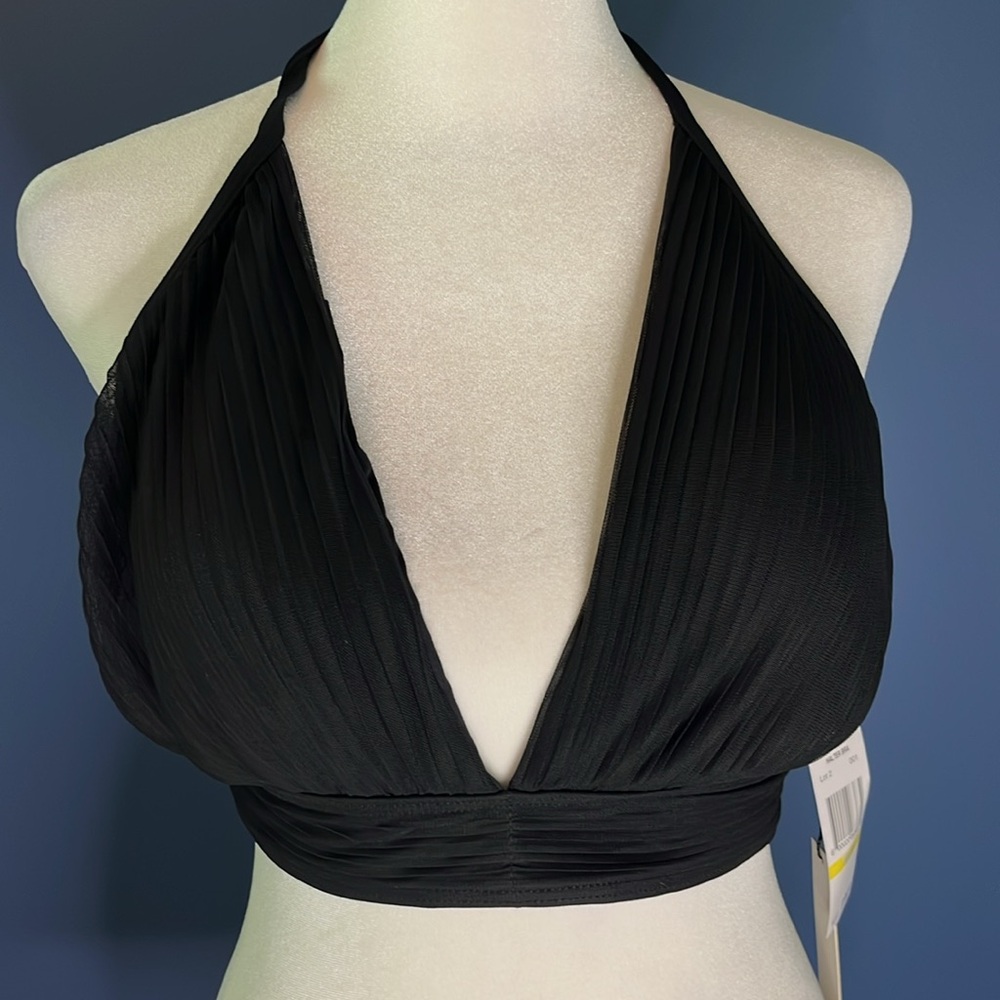 Carmen Marc Valvo bikini halter bra top  8-10 (Medium) fine mesh & tiny pleats